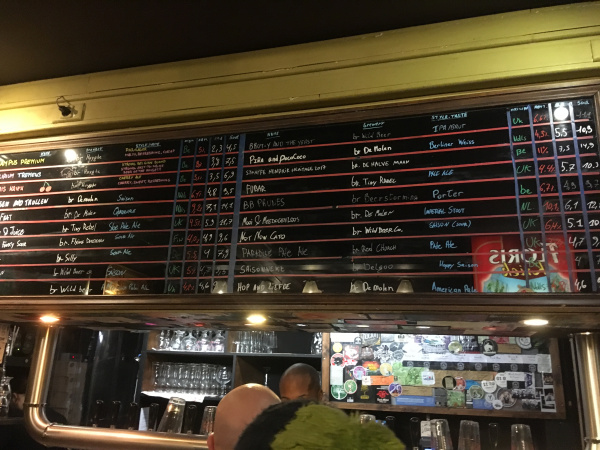 beer menu in a pub